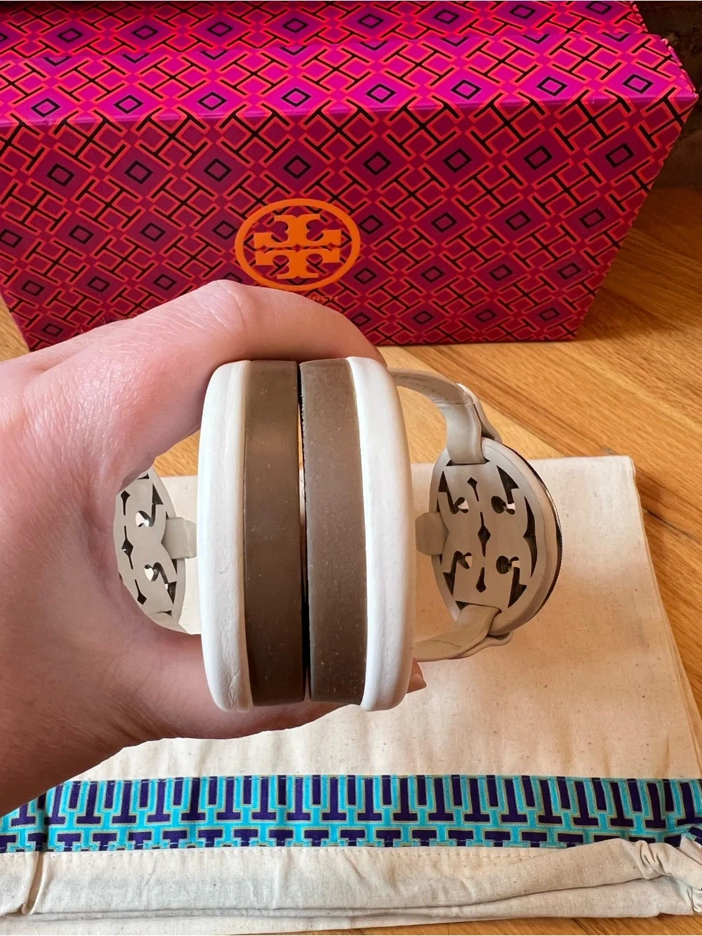 Tory Burch Ivory & Silver Metal Crystal Embellished Miller Sandals
